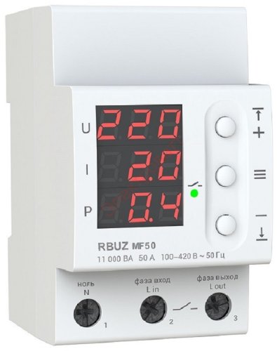 Реле напряжения однофазное цифровое на DIN-рейку Rbuz MF50 многофункциональное 50А 0-400А картинка